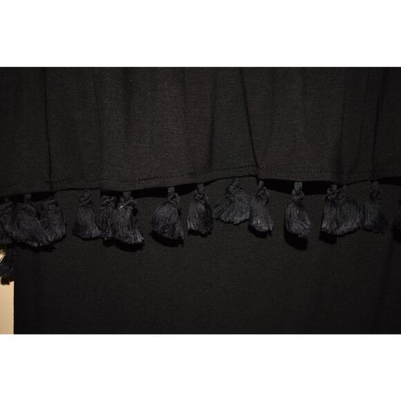 TRINA TURK $298 Bumble Strapless Tassel Dress Black Stretch Knit Small - Picture 3 of 4